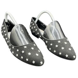 ⭐Perry Ellis Sz 9 Black Star Print Pointed Flats Y2K Indie Sleek Office Chic